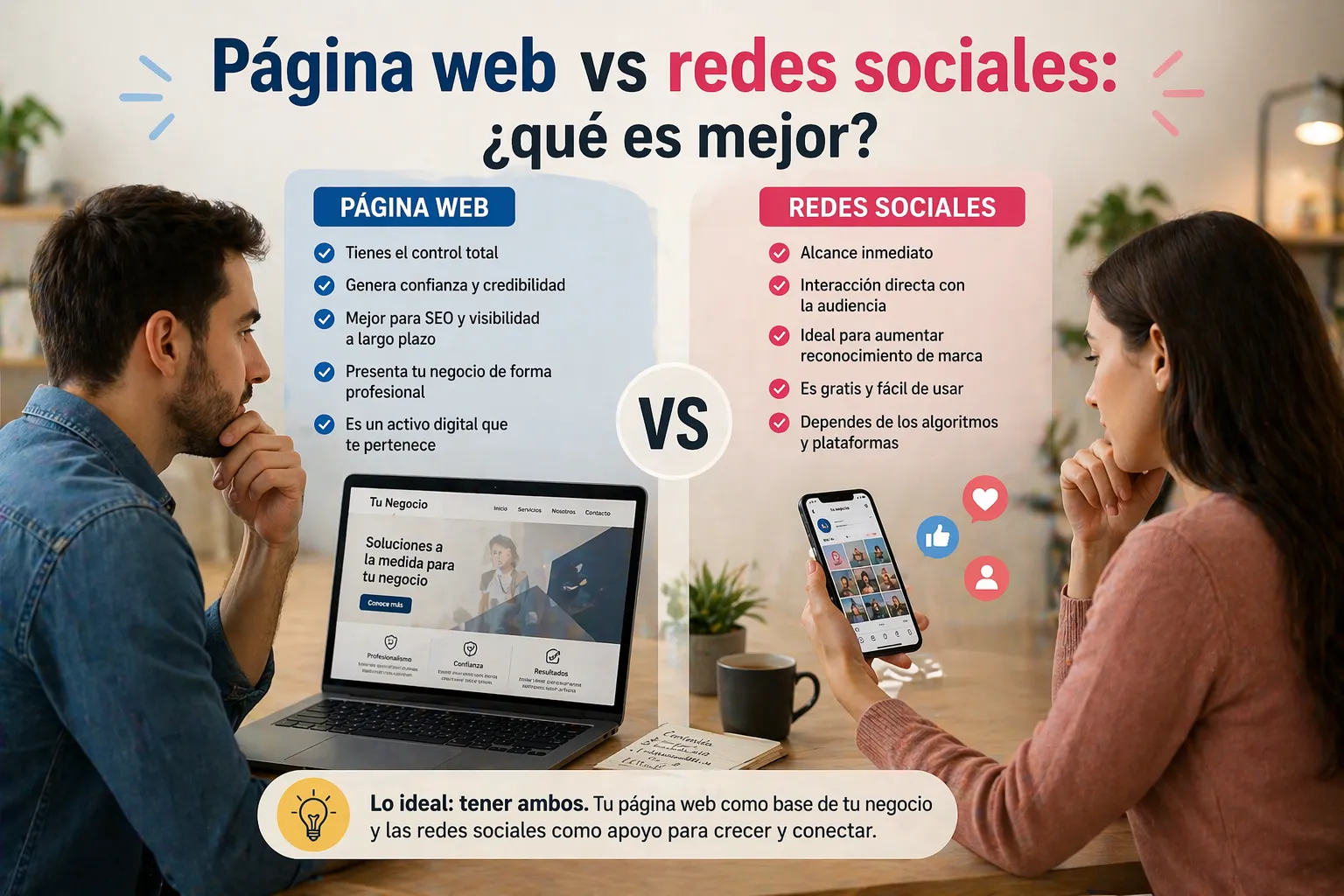 Página web vs redes sociales: ¿qué es mejor?