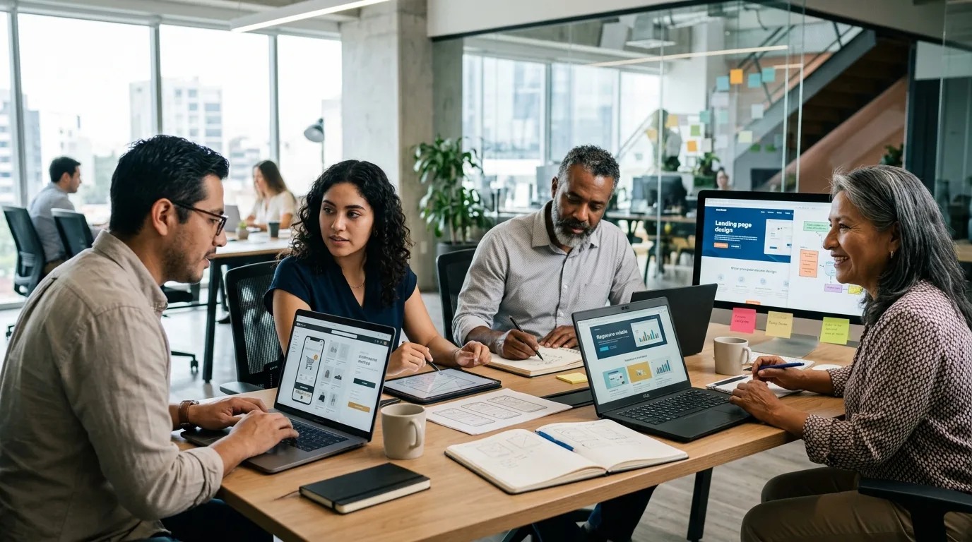 Tipos de Páginas Web y sus Rangos de Precio en México Equipo de trabajo en México colaborando en el diseño y desarrollo de diferentes tipos de páginas web.