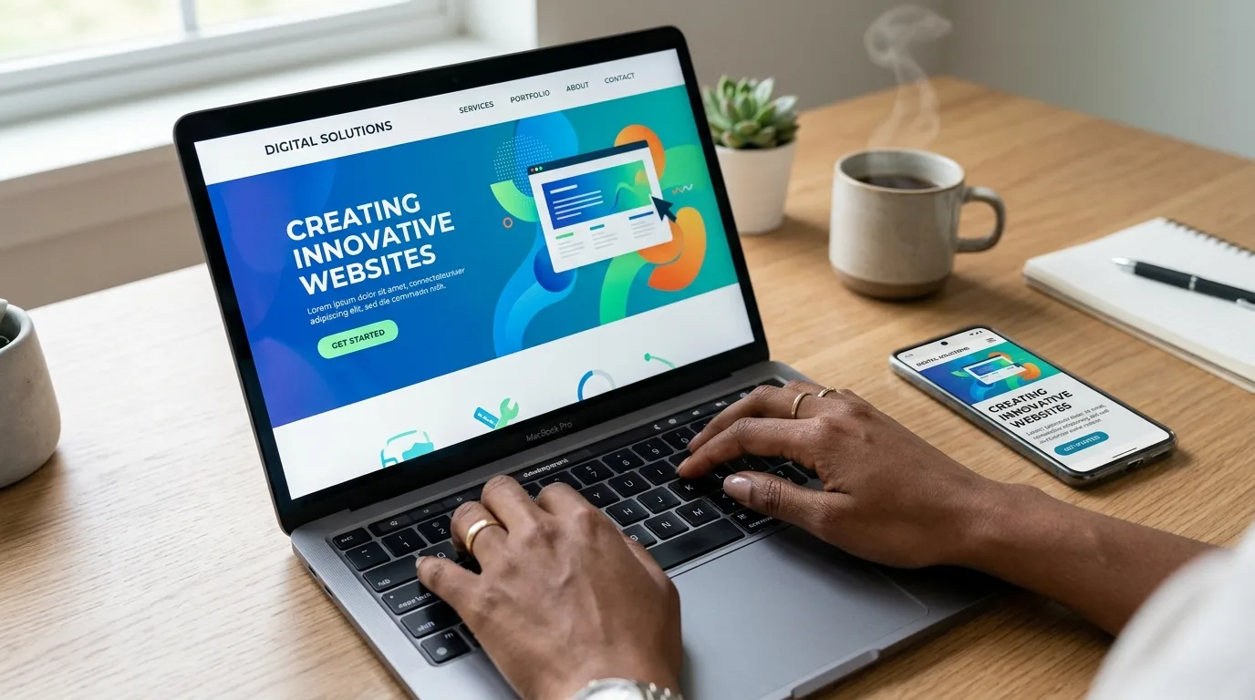 La Clave del Diseño Web Moderno: Adaptabilidad Móvil Sitio web responsivo y moderno, visualizado en un portátil y un smartphone, resaltando la importancia del diseño para cualquier dispositivo.