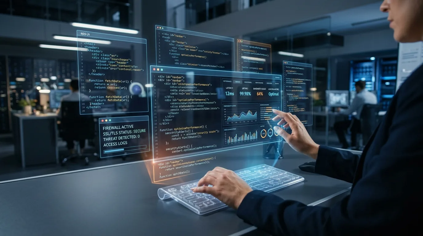 Mantenimiento y Optimización Web Continua Profesional realizando mantenimiento y actualizaciones en un sistema web, asegurando la seguridad y el rendimiento de la página.