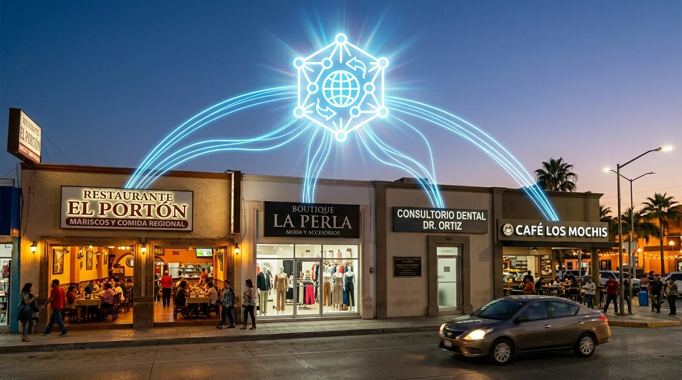 Beneficios del Diseño Web Profesional para Diversos Negocios en Los Mochis Diversidad de negocios en Los Mochis conectados digitalmente, ilustrando la necesidad universal de un diseñador web profesional.