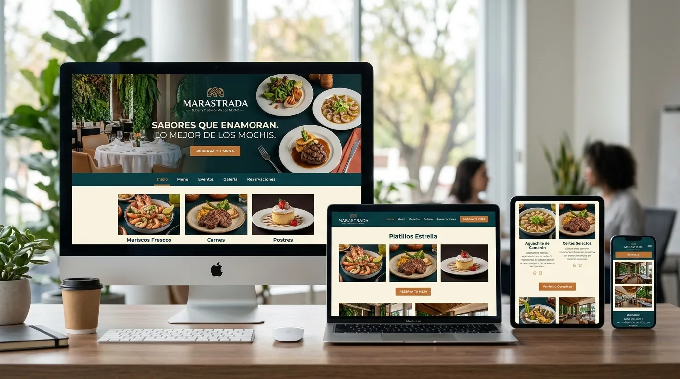 Sitio web responsivo de un negocio en Los Mochis, adaptable a escritorio, laptop, tablet y móvil.