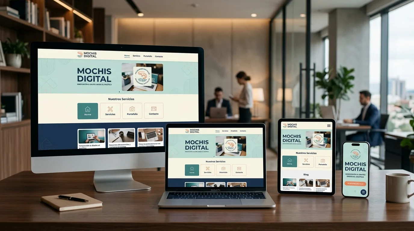Diseño web responsive para negocios en Los Mochis, mostrando una misma web adaptada a diferentes dispositivos.