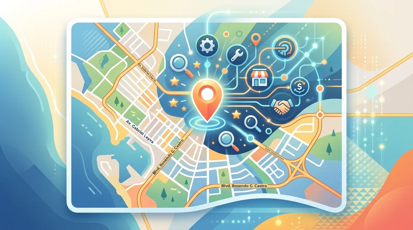 Maximizando la Visibilidad Local con SEO en Los Mochis Representación visual del SEO local en Los Mochis, mostrando un mapa y pines de ubicación.