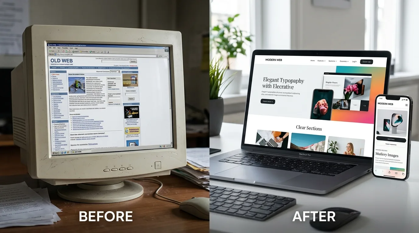 La Transformación del Diseño Web: De Obsoleto a Optimizado Comparación entre un sitio web antiguo y uno moderno con diseño web Los Mochis.