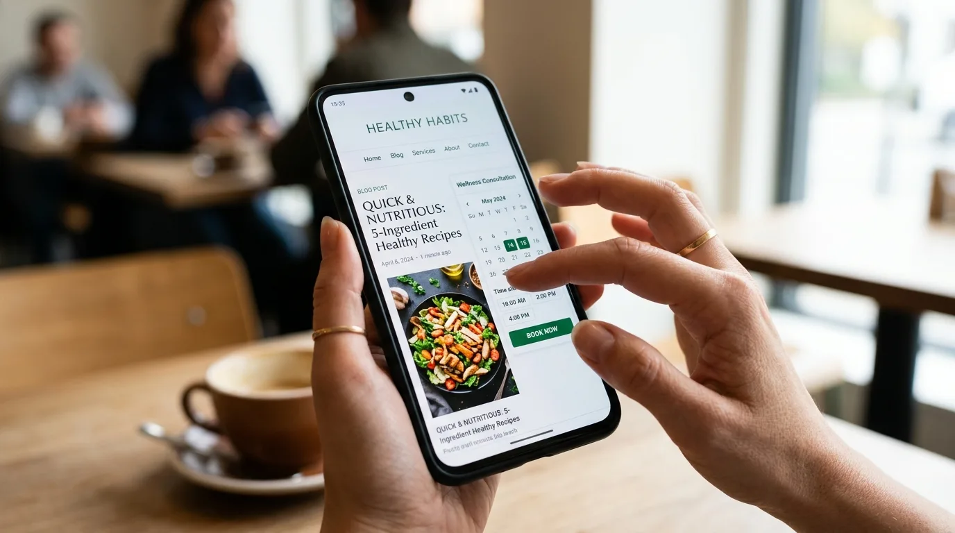 Experiencia de Usuario Intuitiva: Agendamiento de Citas en un Sitio Web de Nutrición Paciente agendando una cita online con su nutriólogo desde un dispositivo móvil