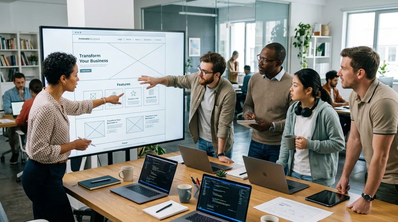 El Proceso Colaborativo de Creación de Sitios Web para Empresas Equipo de diseño web colaborando en el desarrollo de un proyecto en Querétaro