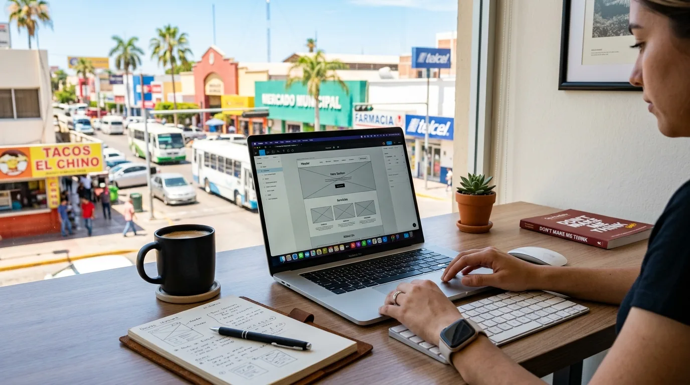 Profesional de diseño web en Los Mochis trabajando en un proyecto.