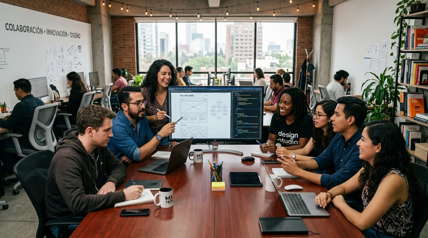 Nuestra Empresa de Diseño Web México: Un Equipo con Más de 15 Años de Experiencia Equipo de expertos en diseño web en México colaborando en un proyecto digital complejo