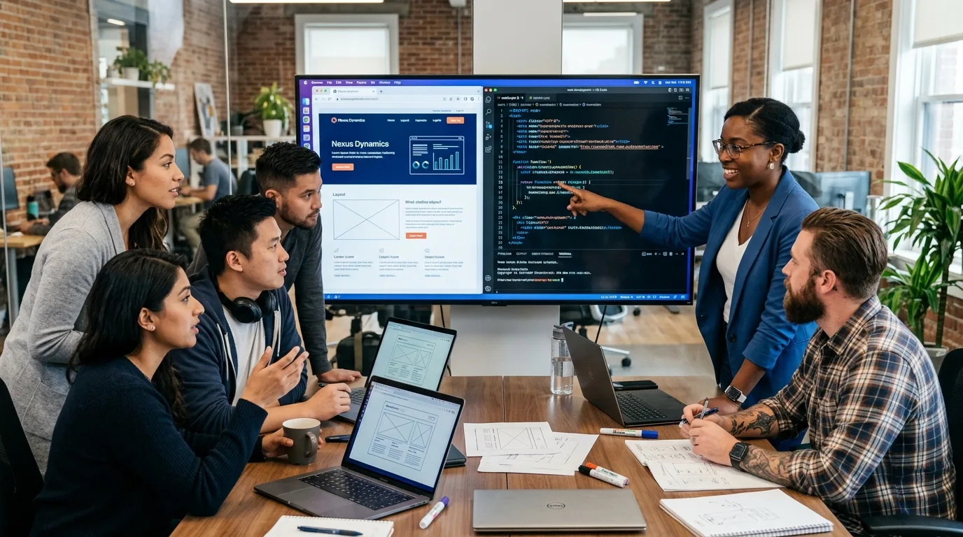 Expertos en diseño y desarrollo web para arquitectos Equipo de desarrolladores web de Clientes con Web colaborando en un proyecto