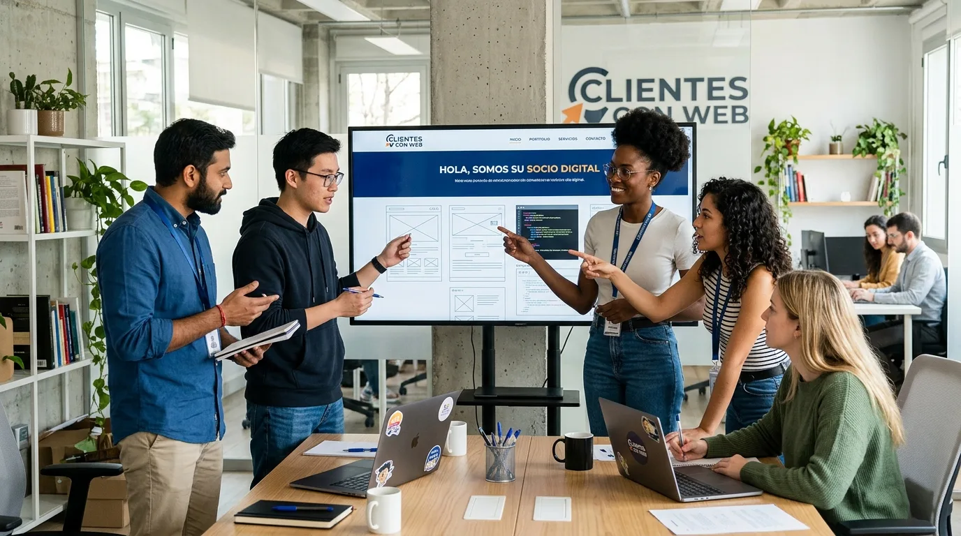 Expertos en Diseño y Desarrollo Web Equipo de Clientes con Web trabajando en el diseño de un sitio web