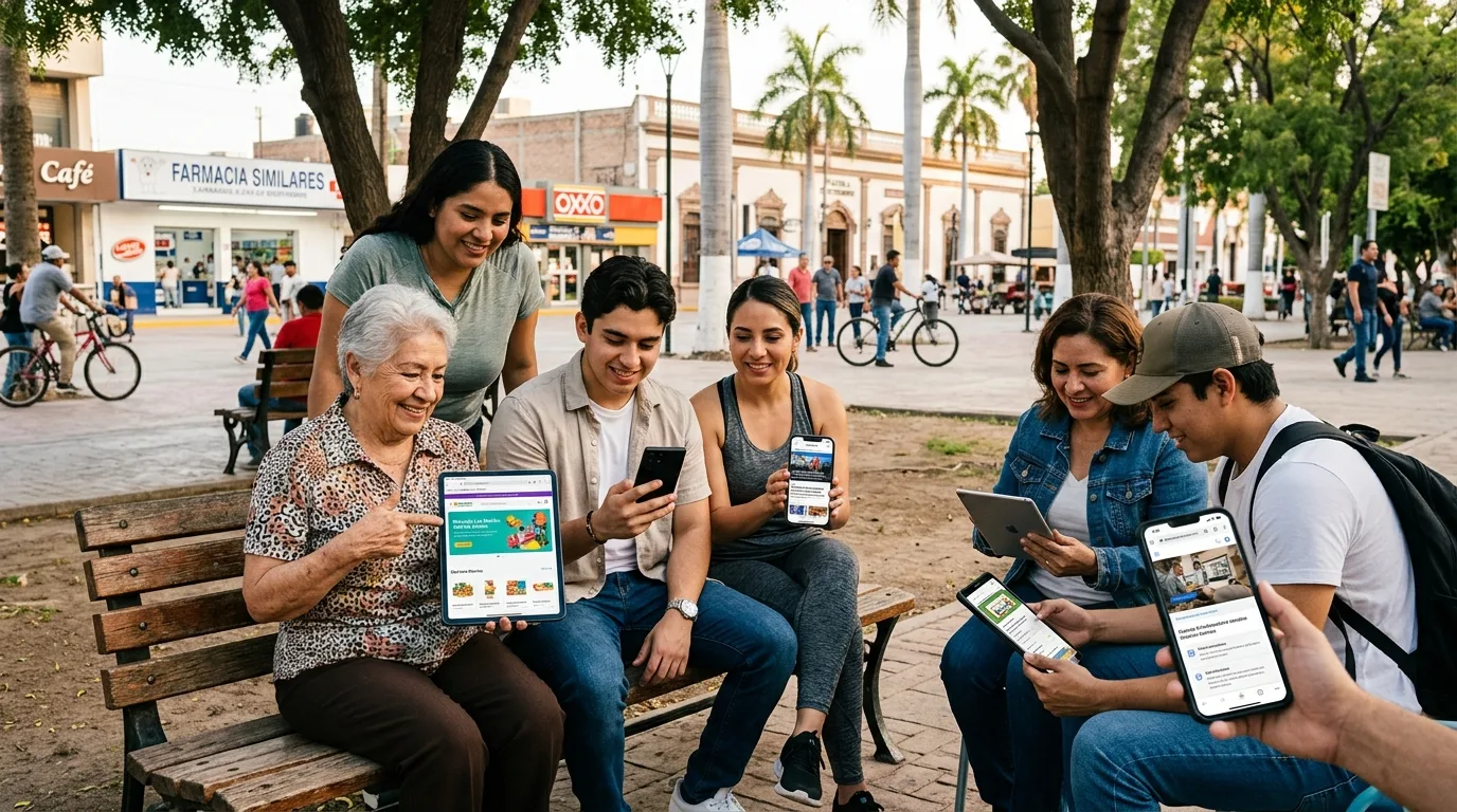 Experiencia de Usuario Móvil en Páginas Web Profesionales Personas en Los Mochis navegando un sitio web optimizado en sus dispositivos móviles.
