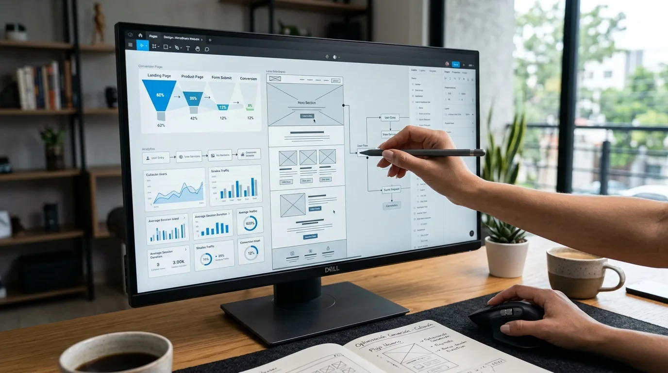 Estrategia y Optimización para Landing Pages de Alto Rendimiento Un equipo de profesionales de marketing digital analizando gráficos y datos de rendimiento en una pantalla grande.